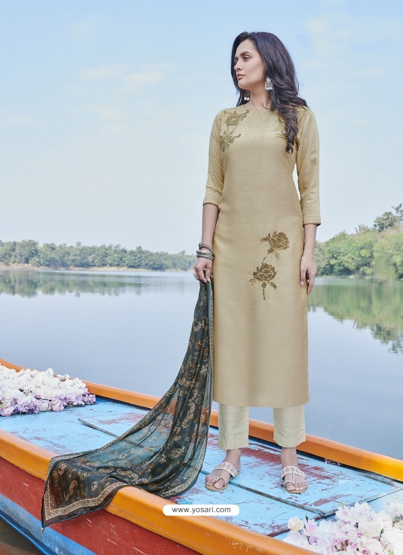 Taupe Fabulous Readymade Designer Party Wear Straight Salwar Suit