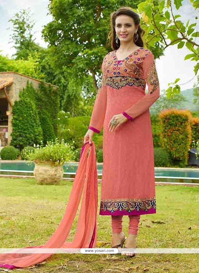 Vivacious Embroidered Work Hot Pink Brasso Designer Straight Salwar Kameez