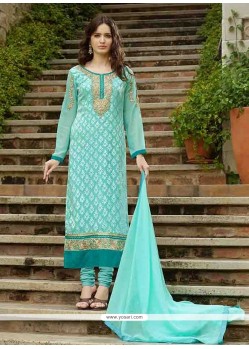 Delectable Turquoise Designer Straight Salwar Suit