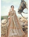 Grey Embroidered Designer Classic Wear Banarasi Silk Sari