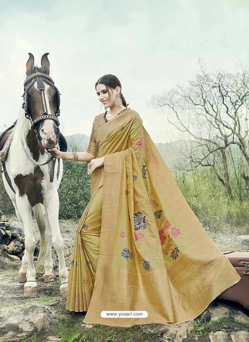 Green Embroidered Designer Classic Wear Banarasi Silk Sari