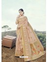 Baby Pink Embroidered Designer Classic Wear Banarasi Silk Sari