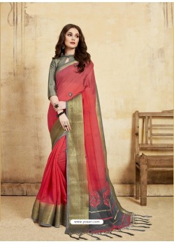 Light Red Glorious Designer Party Wear Sari