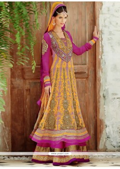 Fascinating Pink And Yellow Net Anarkali Suits