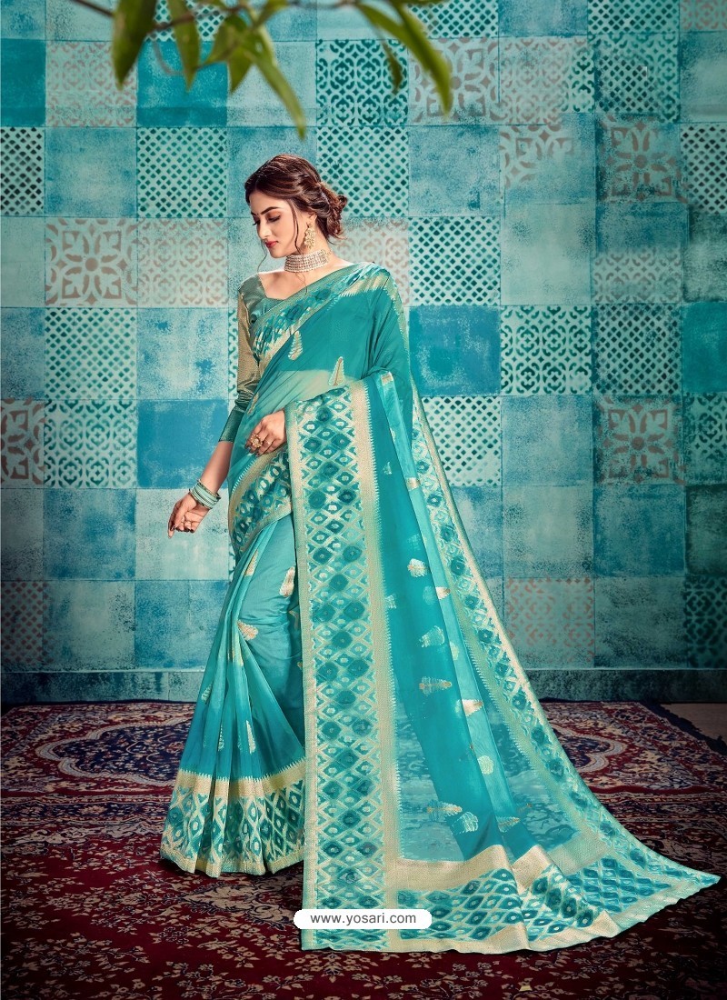 Blue Stunning Designer Party Wear Sari