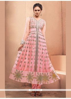 Whimsical Zari Work Hot Pink Net Anarkali Salwar Suit
