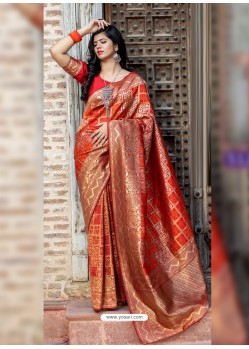 Orange Weaving Designer Classic Wear Banarasi Silk Sari