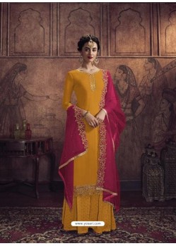 Yellow Heavy Designer Party Wear Vichitra Georgette Palazzo Suit