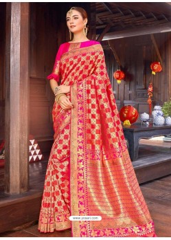 Red Weaving Designer Traditional Wear Silk Sari