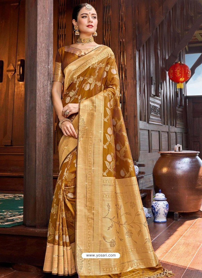 Marigold Weaving Designer Traditional Wear Silk Sari