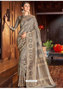 Silver Weaving Designer Traditional Wear Silk Sari
