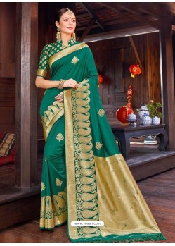 Dark Green Weaving Designer Traditional Wear Silk Sari