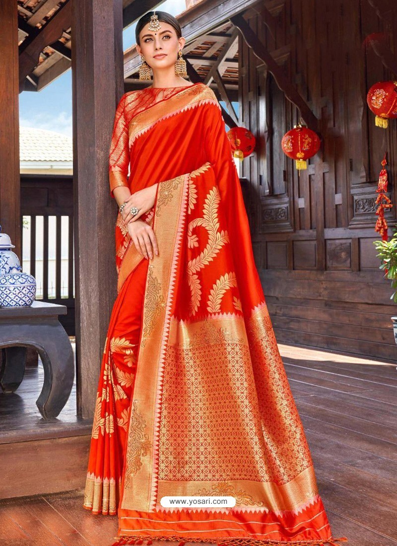 Red Weaving Designer Traditional Wear Silk Sari