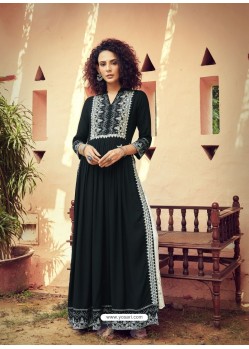 Black Designer Embroidered Readymade Party Wear Rayon Kurti With Palazzo