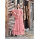 Peach Heavy Embroidered Designer Dola Silk Anarkali Suit
