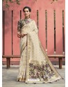 Cream Designer Party Wear Soft Art Silk Sari