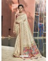 Fabulous Cream Designer Party Wear Soft Art Silk Sari