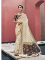 Splendid Cream Designer Party Wear Soft Art Silk Sari