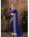Royal Blue Designer Party Wear Embroidered Georgette Sari