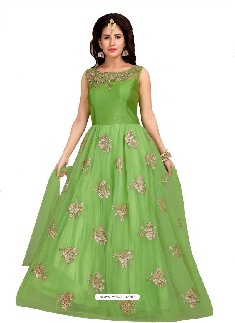 Parrot Green Fabulous Readymade Designer Party Wear Anarkali Suit