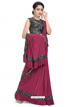 Rose Red Sensational Designer Party Wear Imported Lycra Sari