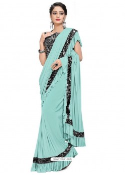 Sky Blue Sensational Designer Party Wear Imported Lycra Sari