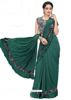 Dark Green Sensational Designer Party Wear Imported Lycra Sari