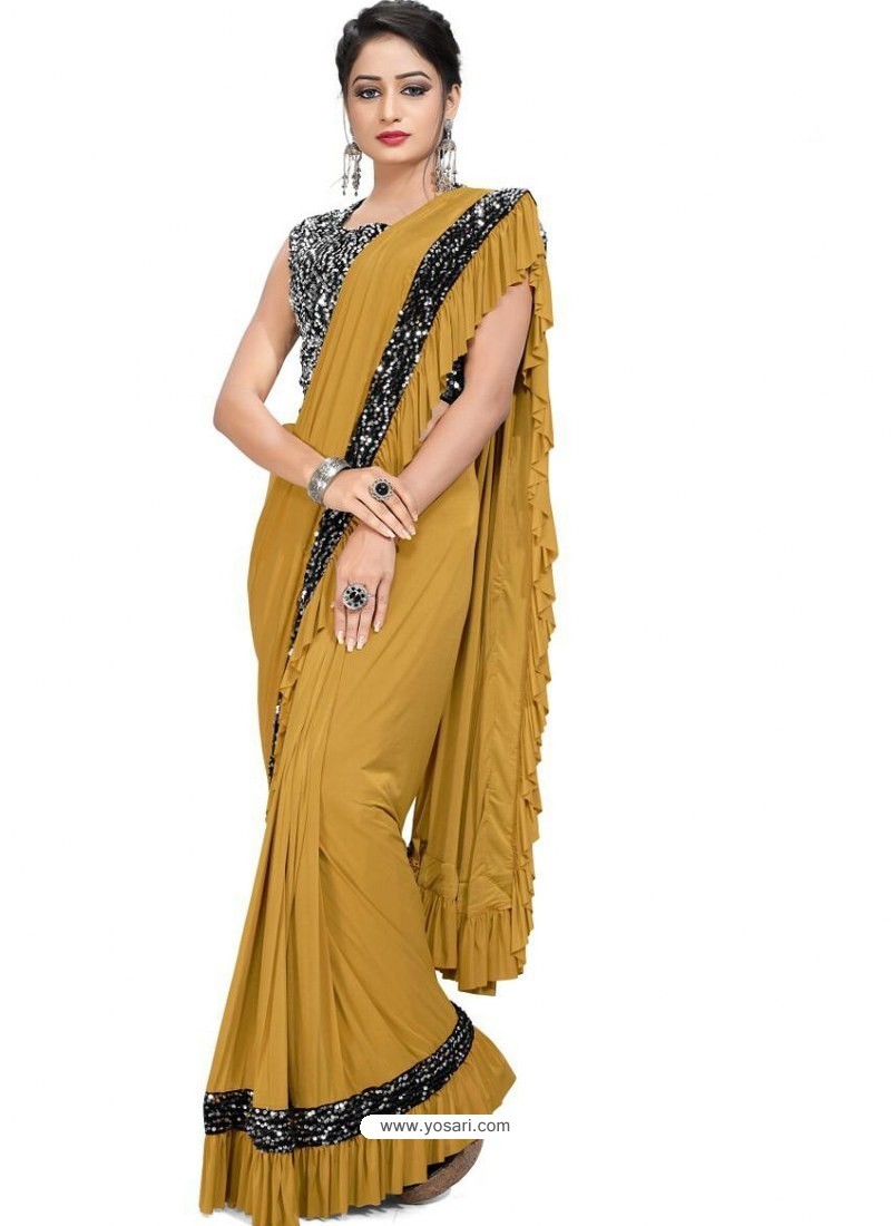 Mustard Sensational Designer Party Wear Imported Lycra Sari