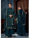 Teal Blue Designer Chinnon Party Wear Palazzo Salwar Suit
