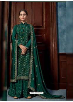 Dark Green Designer Chinnon Party Wear Palazzo Salwar Suit