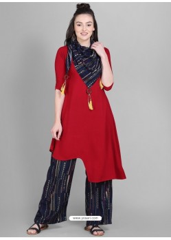 Red Fabulous Readymade Designer Party Wear Palazzo Salwar Suit