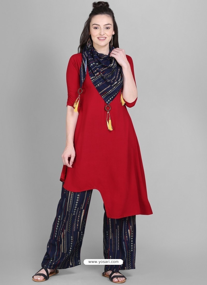Red Fabulous Readymade Designer Party Wear Palazzo Salwar Suit