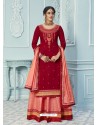 Red Stylish Designer Embroidered Lehenga Style Wedding Suit