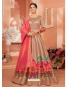 Light Brown Dazzling Heavy Designer Monga Satin Silk Party Wear Anarkali Suit