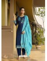 Dark Blue Latest Heavy Designer Party Wear Straight Salwar Suit