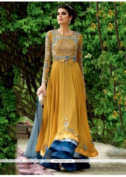 Arresting Georgette Yellow Embroidered Work Anarkali Suit