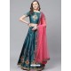 Teal Blue Gorgeous Embroidered Designer Party Wear Lehenga