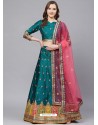 Teal Gorgeous Embroidered Designer Party Wear Lehenga
