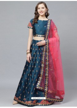 Teal Blue Gorgeous Embroidered Designer Party Wear Lehenga