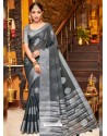 Grey Stylist Party Wear Designer Linen Sari