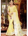 Light Yellow Stylist Party Wear Designer Linen Sari