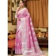 Light Pink Stylist Party Wear Designer Linen Sari