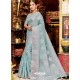 Sky Blue Stylist Party Wear Designer Linen Sari