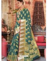 Teal Designer Party Wear Cotton Handloom Sari
