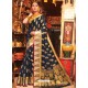 Navy Blue Designer Party Wear Cotton Handloom Sari