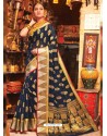 Navy Blue Designer Party Wear Cotton Handloom Sari