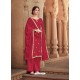 Red Heavy Designer Party Wear Cotton Silk Palazzo Salwar Suit