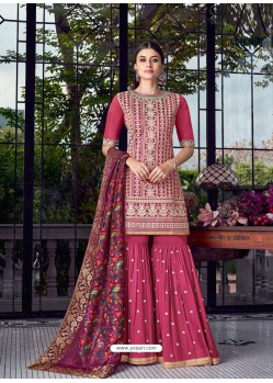 Rose Red Dazzling Designer Lakhnavi Embroidered Silk Salwar Suit