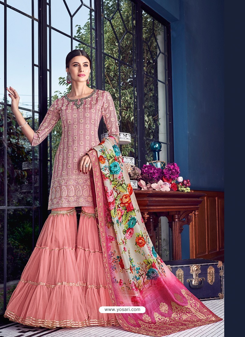 Pretty Pink Georgette Lakhnavi Work Designer Anarkali Suit | lupon.gov.ph