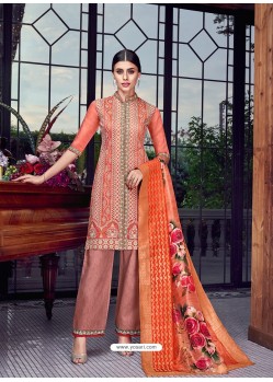 Light Red Dazzling Designer Lakhnavi Embroidered Silk Salwar Suit